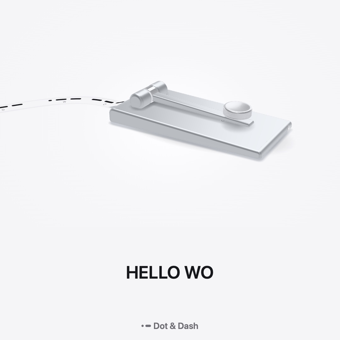 A frame of the square video: the machine printing HELLO WO, the words so far under it.